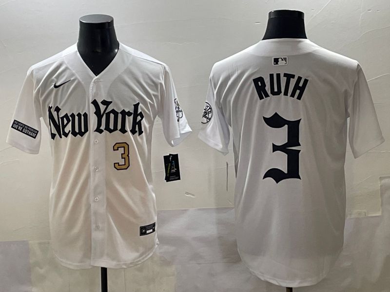 Men 2025 New York Yankees #3 Ruth White Five generations Joint Name Nike MLB Jersey style 35